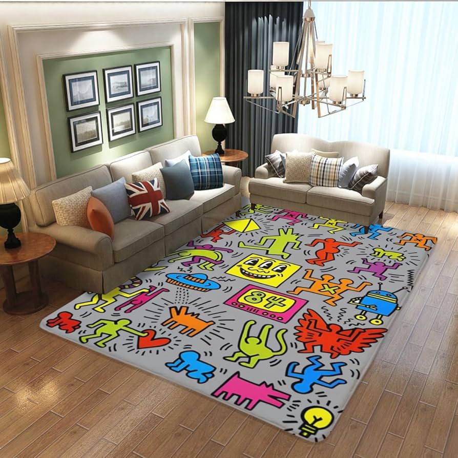 ☆新品☆ キースヘリング　ラグ　まる　インテリア　絨毯 Amazon | キース ヘリング ラグ カーペット 洗える ラグマット